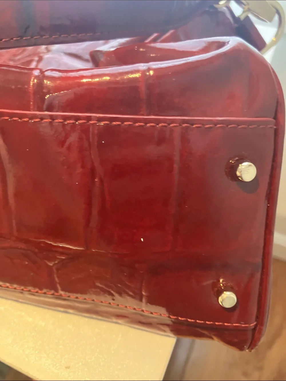kate spade burgundy wine red patent leather embossed lg shoulder hand bag rare